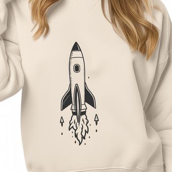 Graphic design element featuring a detailed rocket ship for commercial or personal use.