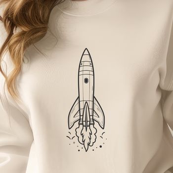 Illustrative vector art of a futuristic spaceship in space.
