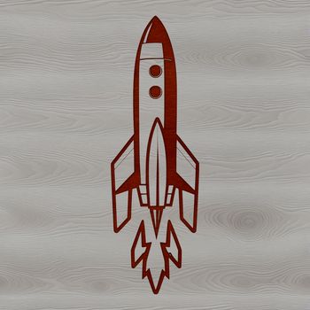A stylized vector illustration of a spaceship in flight over a starry night sky.