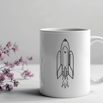 A futuristic spacecraft with metallic details and a starry night sky background.