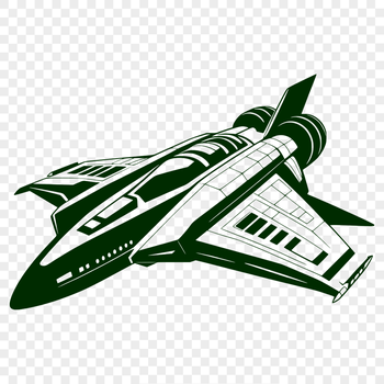 A stylized illustration of a futuristic spaceship in space, designed as a vector graphic.