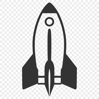 A stylized digital illustration of a futuristic spaceship soaring through outer space.