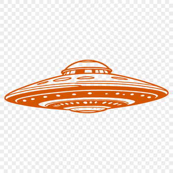 A stylized illustration of a spaceship in space.