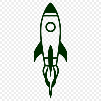 A stylized vector illustration of a futuristic spaceship in flight.