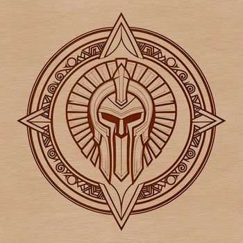 A digital illustration of a Spartan warrior in a fighting stance, rendered as a scalable vector graphic.