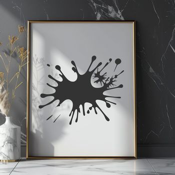 A colorful splat shape made up of messy, swirly lines in various colors.