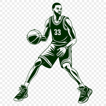 A 2D illustration of a basketball with textured surface and realistic details.