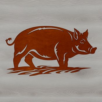 A cartoon-style illustration of a standing farm animal, identified as a pig.