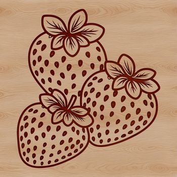 A high-quality digital illustration of a ripe red strawberry with green leaves.