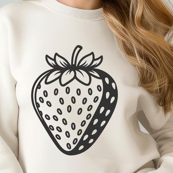 A stylized illustration of a ripe strawberry, suitable for vector graphics and digital design projects.