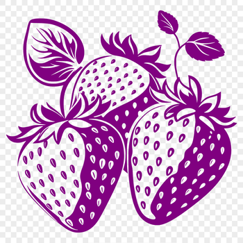 A digital vector illustration of a ripe strawberry with green leaves.