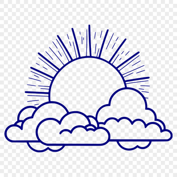 An illustrated sun with rays, suitable for design projects and vector graphics.