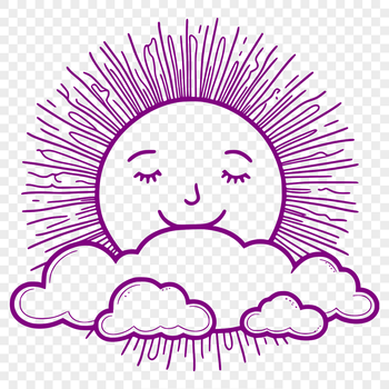 A vector graphic representation of a sun symbol with bold lines and clean shapes.