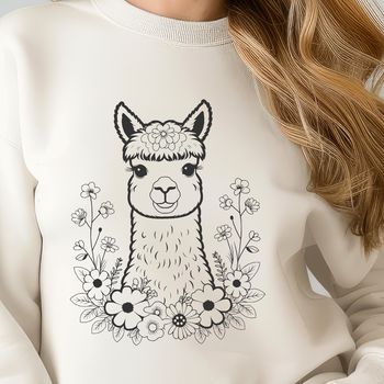 An illustration of a camelid animal with soft fur and gentle features.