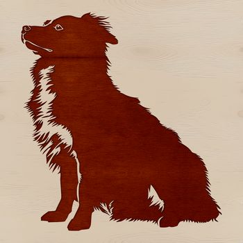 A high-quality digital illustration of a sitting Australian Shepherd dog breed.