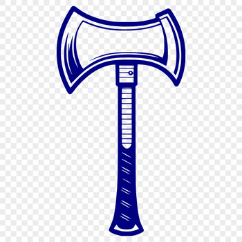 An illustration of a traditional axe with a curved handle and sharp blade.