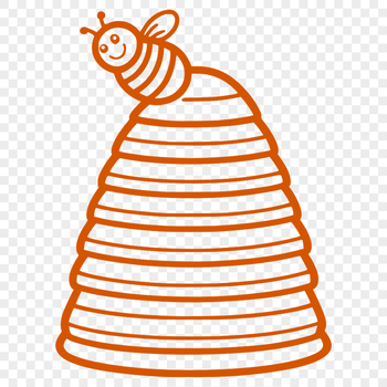 A detailed illustration of a beehive with bees buzzing around it.