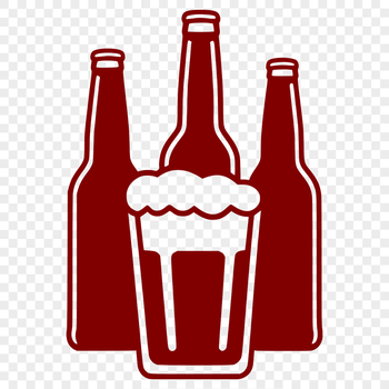 A stylized illustration of a beer glass filled with a cold beverage.