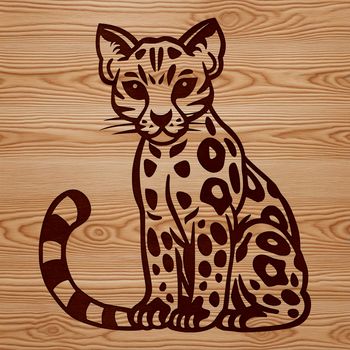 A wild ocelot sitting on a tree stump in its natural habitat.