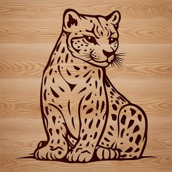 An illustration of a big cat, specifically an ocelot, in a seated position.