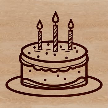 A vector graphic design featuring a stylized birthday cake with frosting and decorations.