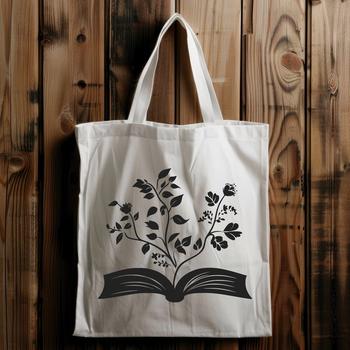 A simple floral design featuring a stylized book illustration suitable for educational materials.