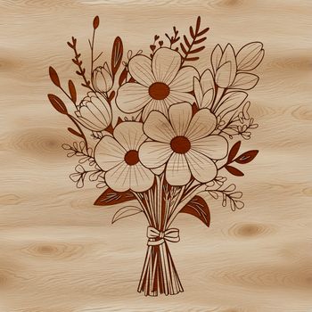 A hand-drawn bouquet of mixed flowers in a vase, suitable for digital editing and cutting machine use.