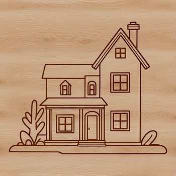 A detailed illustration of a house with architectural features.