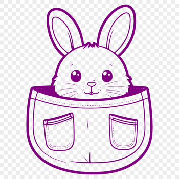 A cartoon rabbit peeking out from behind a pocket.