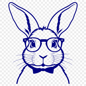 A cartoon rabbit character wearing glasses and depicted in a simple vector style.
