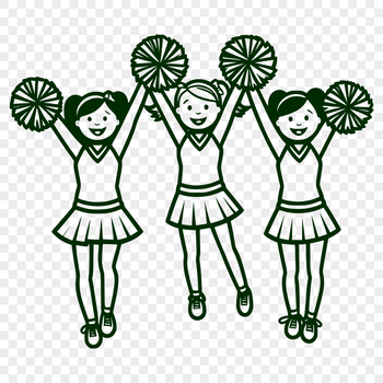 A vector illustration of a smiling girl in a cheerleading uniform, with a pom-pom in hand.