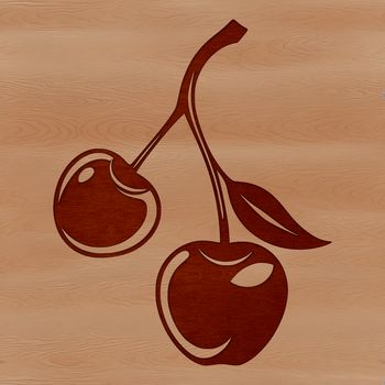 A stylized illustration of a single red cherry fruit with the pit intact.
