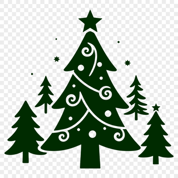 A festive green Christmas tree silhouette against a white background.