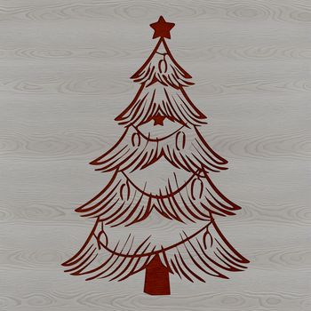 A stylized digital illustration of a Christmas tree with decorated branches and ornaments.