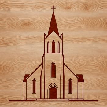 A simple illustration of a traditional Protestant church with a steepled roof and Gothic-style architecture.