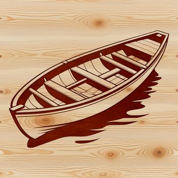 A detailed illustration of a traditional row boat with intricate design elements.
