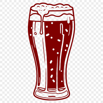 A transparent outline illustration of a glass filled with beer, suitable for cutting out or printing.