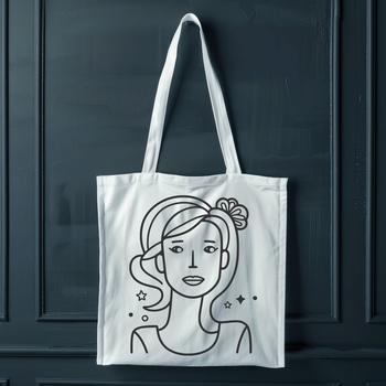 A digital illustration of a woman in various poses and settings.