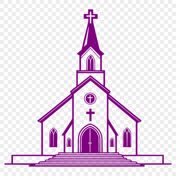 A detailed illustration of a traditional Catholic church with architectural features.