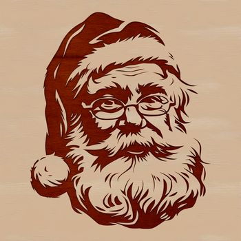 A stylized illustration of Father Christmas in traditional red and white attire.
