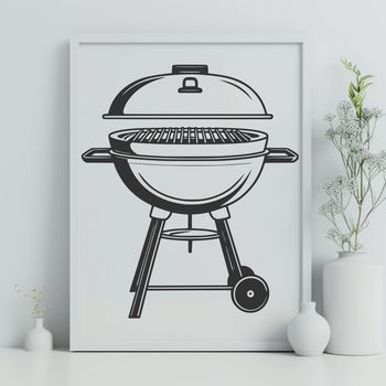 A 2D illustration of a backyard barbecue setup, featuring a grill and surrounding elements.