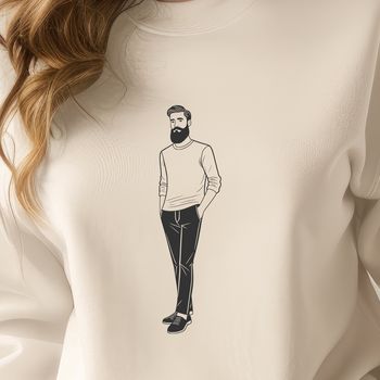 A detailed illustration of a male figure with facial hair, suitable for vector art design.
