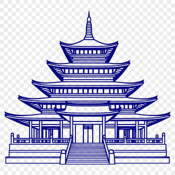 A 2D illustration of a traditional Buddhist temple with intricate details and architectural features.