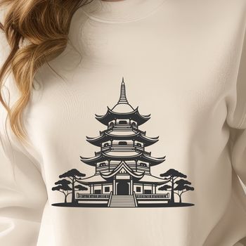 A traditional Buddhist temple with intricate details and ornaments, suitable for vector design and commercial use.