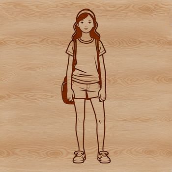 An SVG illustration of a girl character created with precision lines and shapes for various design applications.