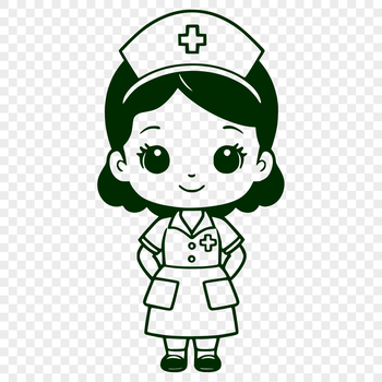 Female nurse in a full-body uniform with a stethoscope around her neck.