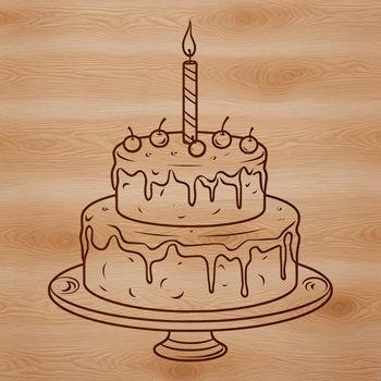 Illustrated design of a birthday cake with candles and decorations