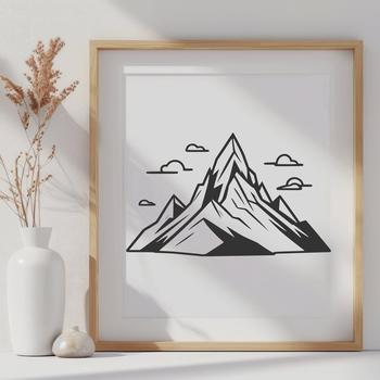 A detailed digital illustration of a mountain landscape with various peaks and contours.