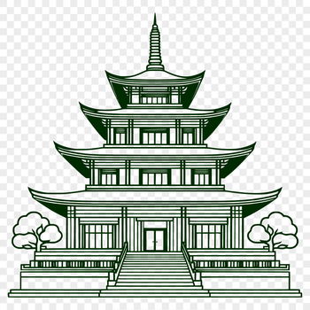 A simple Buddhist temple with a traditional design, ideal for use in various graphic projects.