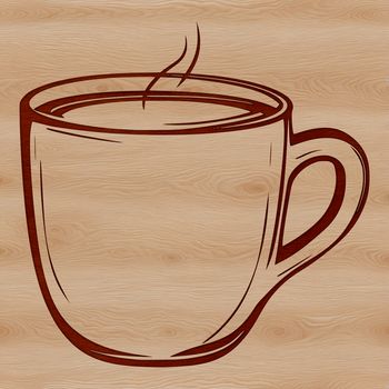 A stylized illustration of a standard coffee mug with handle and body.